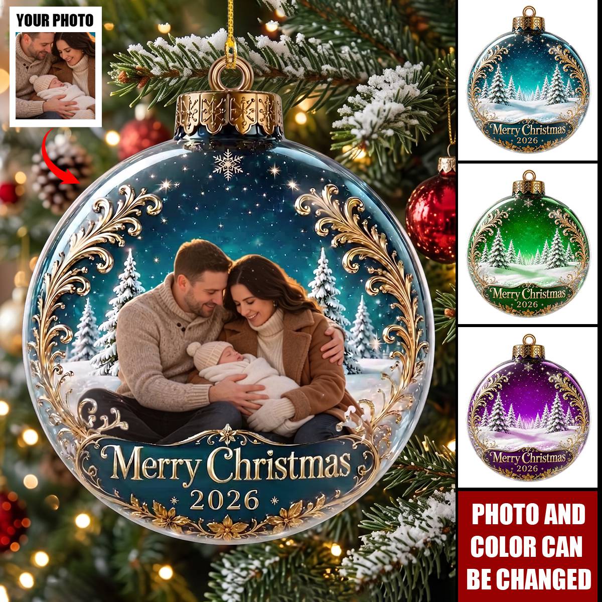 Custom Photo Acrylic Ornament - Personalized Christmas Baby Shower, Gender Reveal Gifts