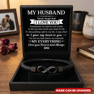 Locked In Forever - Personalized Leather Bracelet, Gifts For Husband And Wife