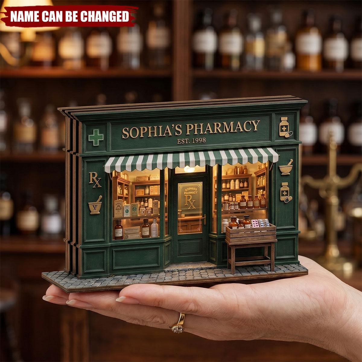 Personalized Pharmacy Store Sign, Custom Apothecary Shop Wooden Block