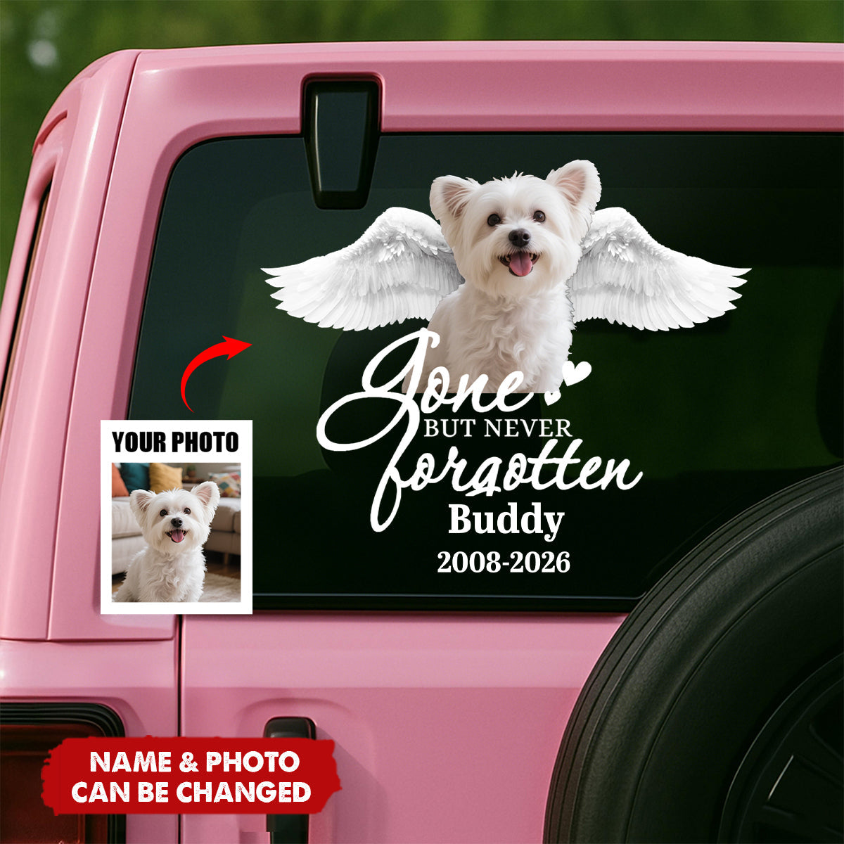 Custom Photo Pet Within Angel Wings Memorial Dog Cat Car Window Decal Sticker