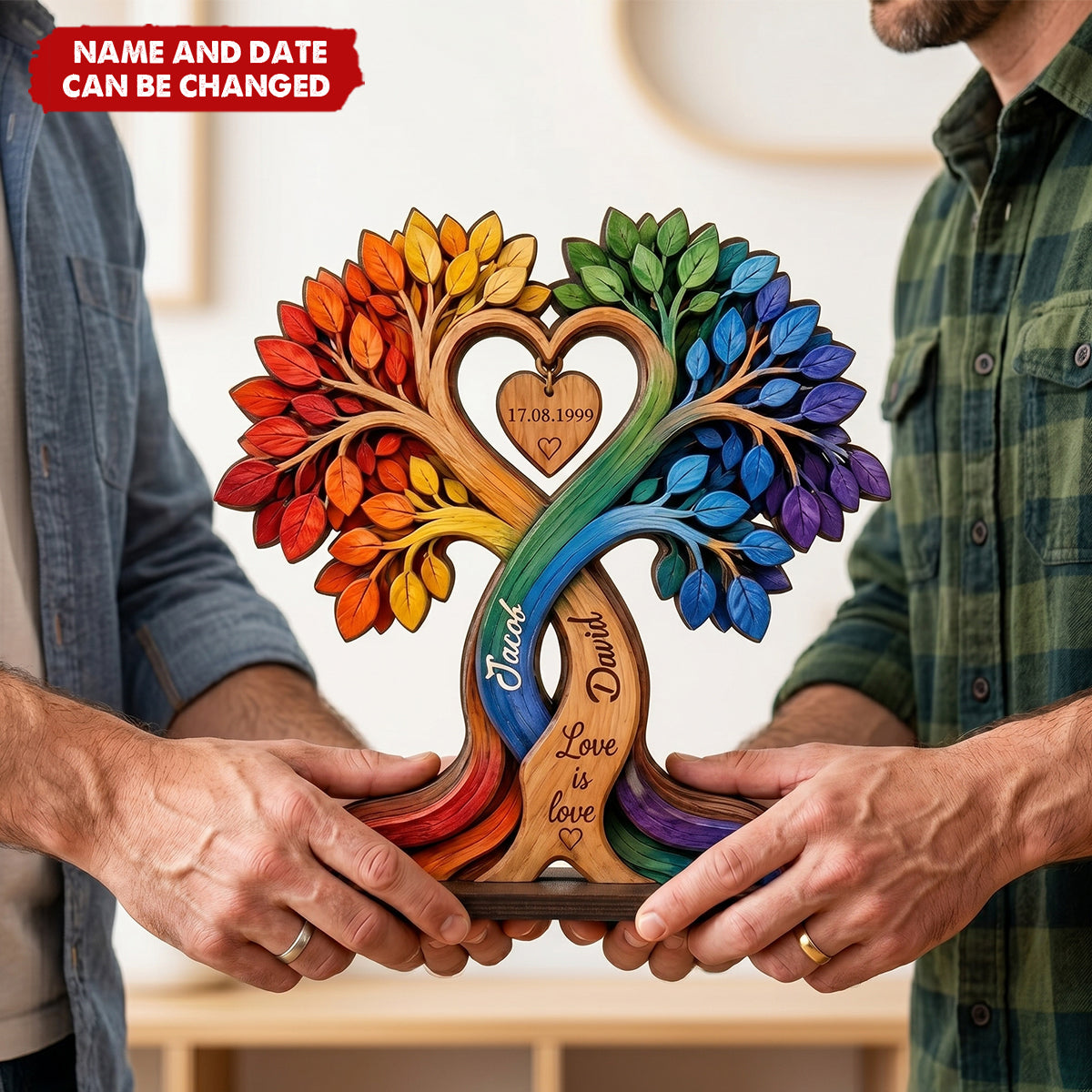 LGBT Couple Heart Tree - Personalized 2-Layered Wooden Plaque - Anniversary Gift for Him, Gift for Her