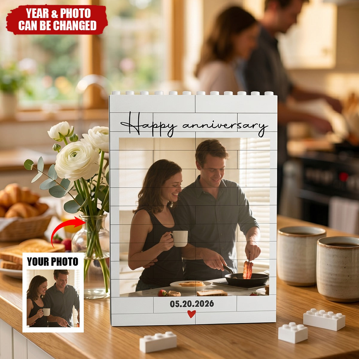 Forever & Always Custom Photo Anniversary Gift For Her, Him - Personalized Building Blocks