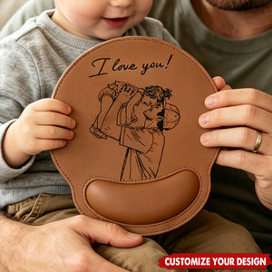 Custom Photo Sketch Line Art Father's Day Gift For Dad, Husband - Personalized Mouse Pad