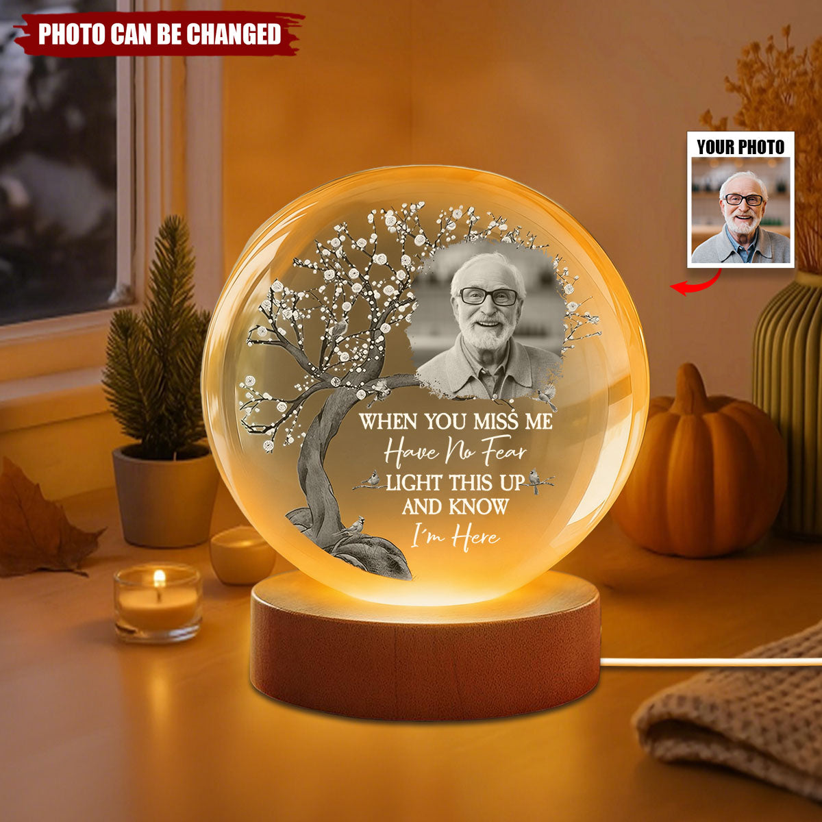 Personalized Globe Lamp with Photo & Quote – Custom Memorial Light to Comfort Loved Ones