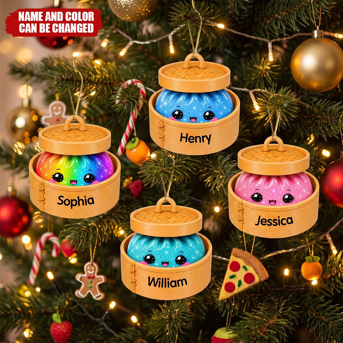 Personalized Christmas Dumpling Ornament – Custom Name Cute Squishy Bao Bun Gift