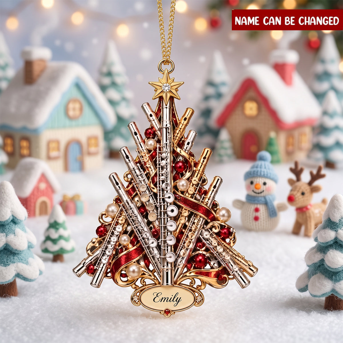 Personalized Flute Christmas Ornament, Custom Name Flutist Tree Decor
