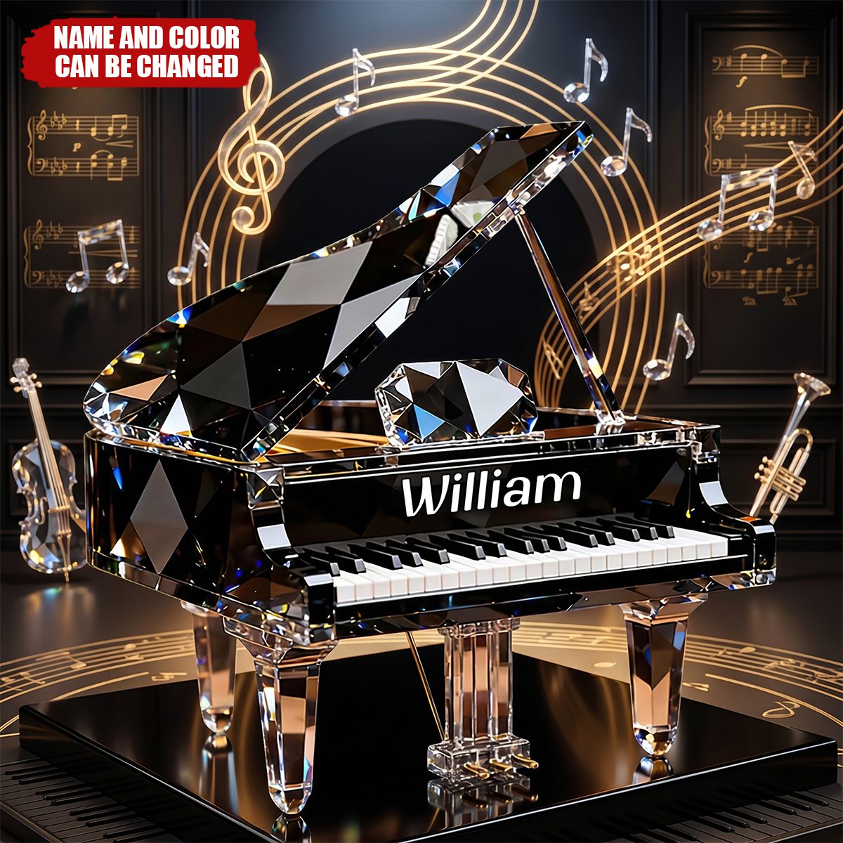 Personalized Piano Music Crystal Effect Acrylic Block Plaque, Unique Gift For Pianist