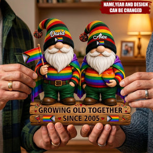 Growing Old Together Since – Personalized Wooden Block, Unique 2D Layered Home Decor