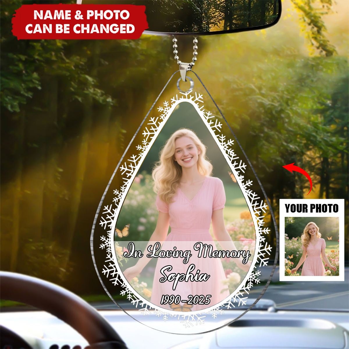 Custom Photo In Loving Memory - Personalized Custom Shaped Acrylic Car Ornament
