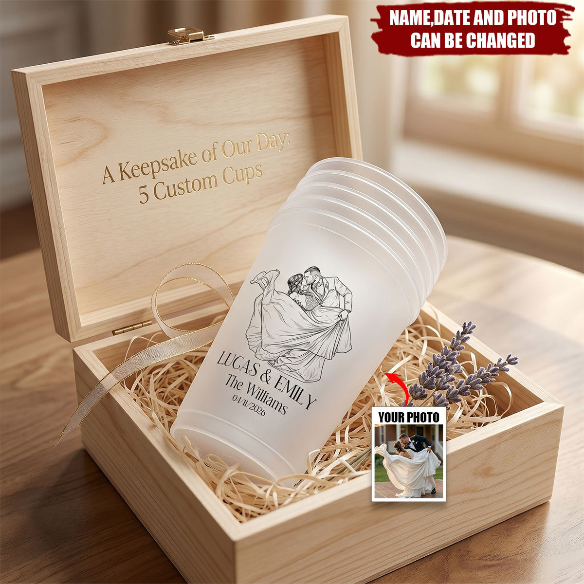 Custom Couples Photo, Wedding Reception Favors, Engagement Party - Personalized Cups