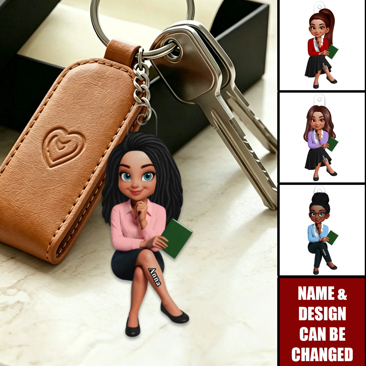 Teach Love Changes Life - Personalized Acrylic Keychain - African American Teacher Appreciation Gift