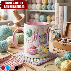 Yarn Balls And Crochet Hooks, Personalized Custom Accent Mug, Gift For Crafters