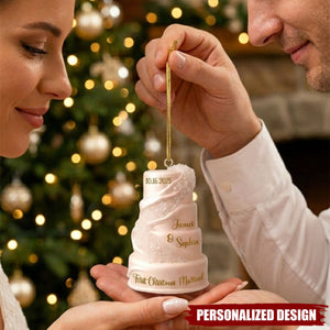 Just Married Keepsake, Wedding Cake FLAT Ornament - Personalized Acrylic Custom Shape Ornament