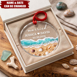 Custom First Christmas Circle Glass Ornament - Personalized Anniversary Christmas Wedding Gifts