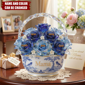 Toile De Jouy Flower Basket  - Personalized Acrylic Block Plaque, Gift For Mom