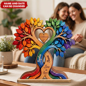 LGBT Couple Heart Tree - Personalized 2-Layered Wooden Plaque - Anniversary Gift for Him, Gift for Her