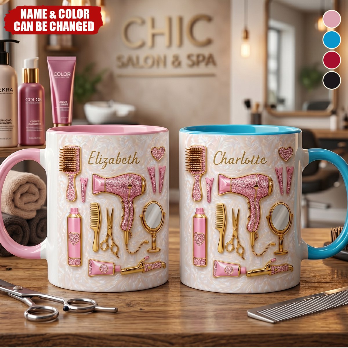 Hair Stylist Essentials, Personalized Custom Accent Mug, Gift For Hairdressers