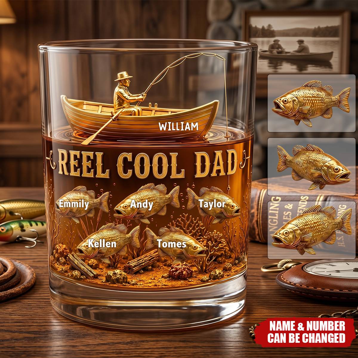 Fishing Cool Dad Whiakey Glass Personalized Gifts For Dad