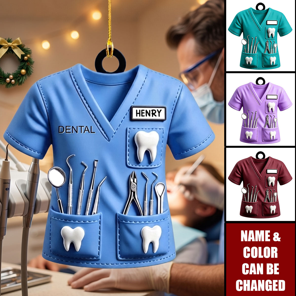 Custom Dental Scrub Uniform Acrylic Ornament - Personalized Dentist Keepsake Gift