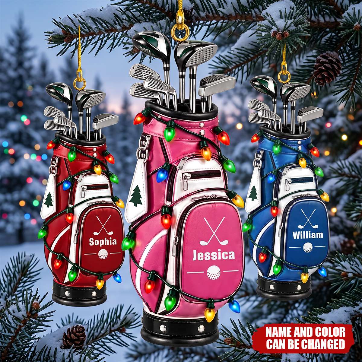 Custom Name Golf Backpacks Ornament, Personalized Christmas Tree Hanging Decor