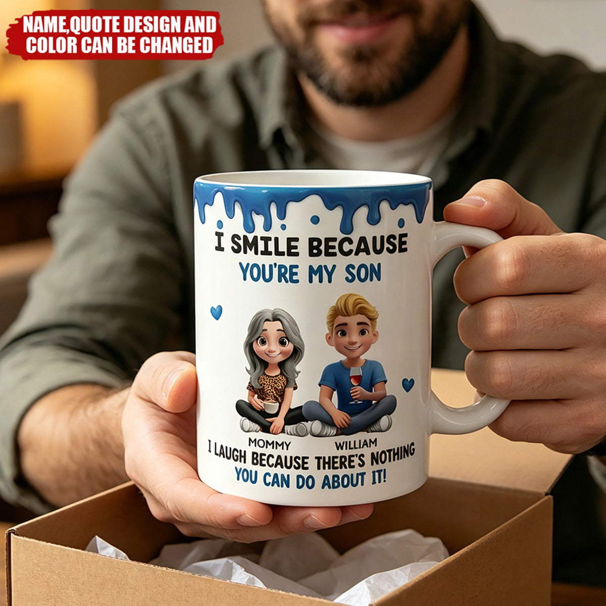 I Smile Because You Are My Daughter Son - Personalized White Edge-to-Edge Mug