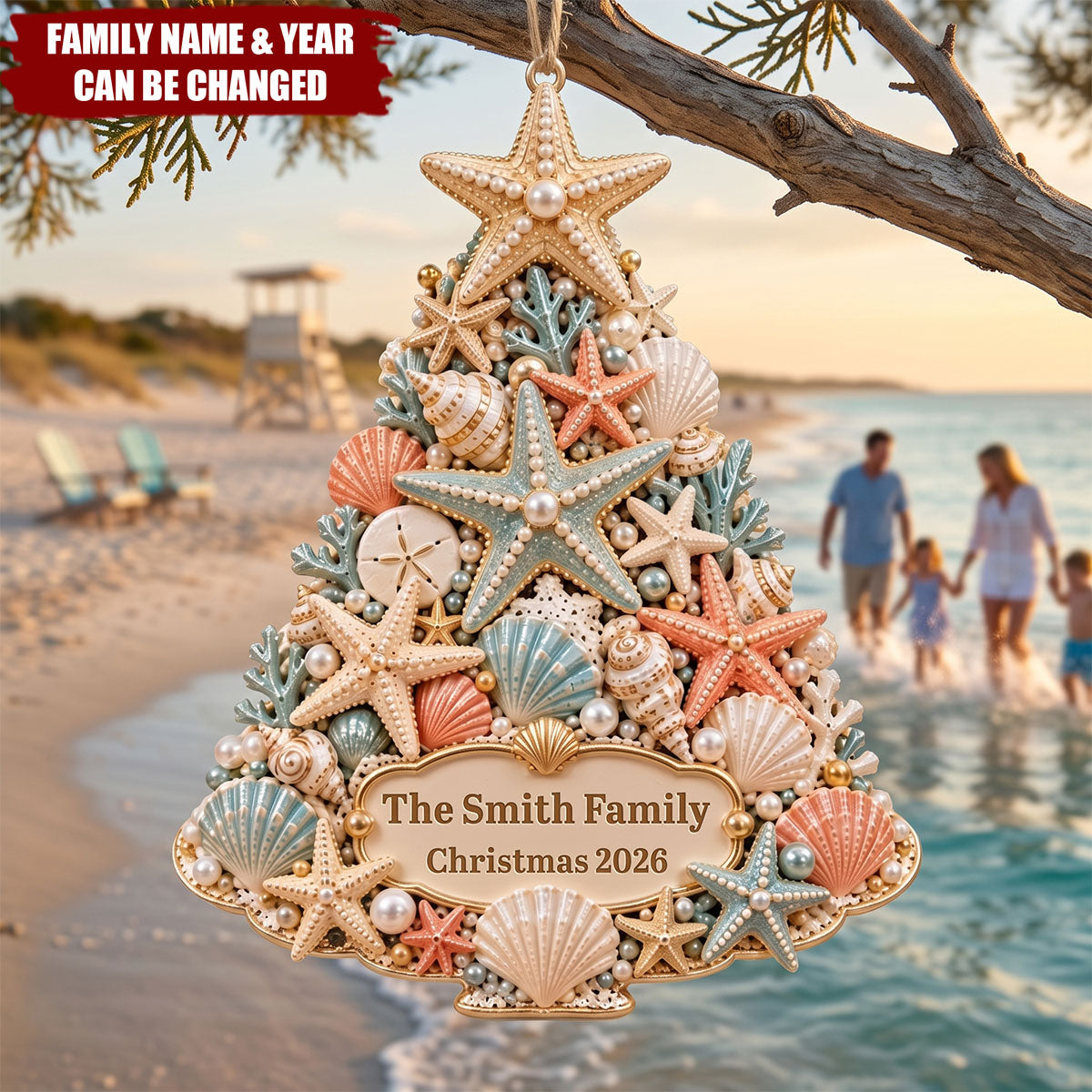 Personalized Coastal Christmas Tree Ornament