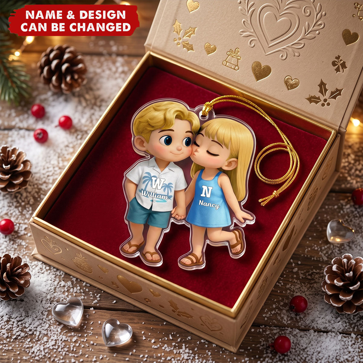 Cute Cartoon Couple Summer Vibe Personalized Acrylic Ornament
