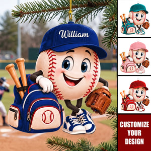 Personalized Baseball Mascot Ornament, Custom Name Baseball Player Christmas Ornament