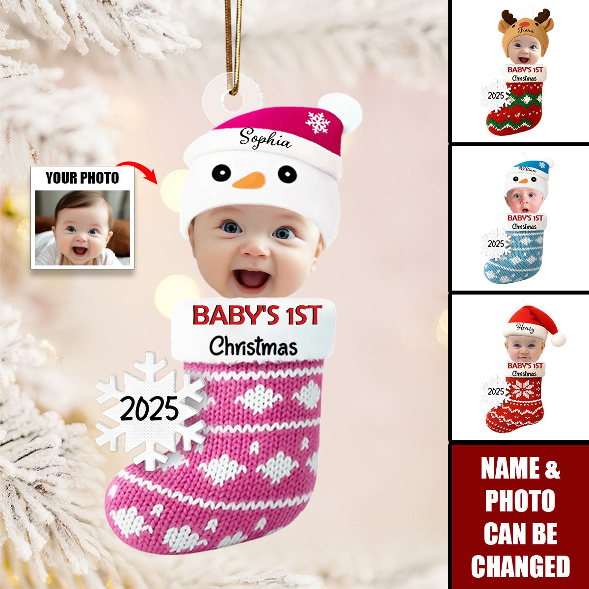 Custom Photo Baby's 1ST Christmas - Personalized Acrylic Ornament