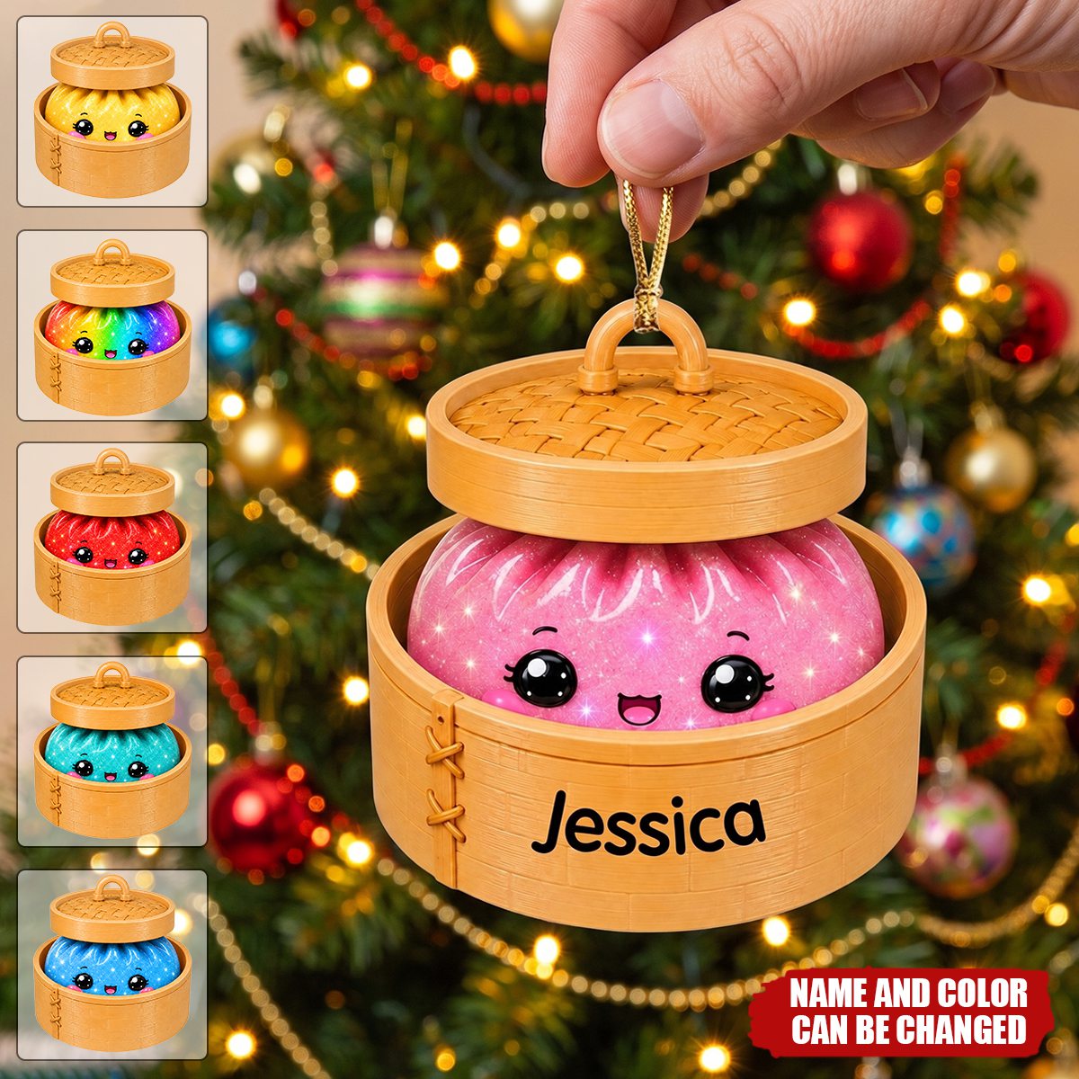 Personalized Christmas Dumpling Ornament – Custom Name Cute Squishy Bao Bun Gift