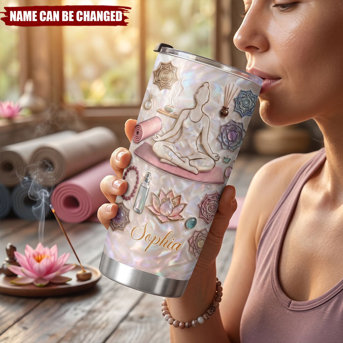 Inner Peace Yoga Woman, Stainless Steel Tumbler, Gift For Yoga Lovers