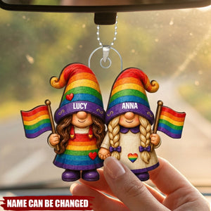 Love Is Love Rainbow Dwarf Couple  - Personalized Car Hanger