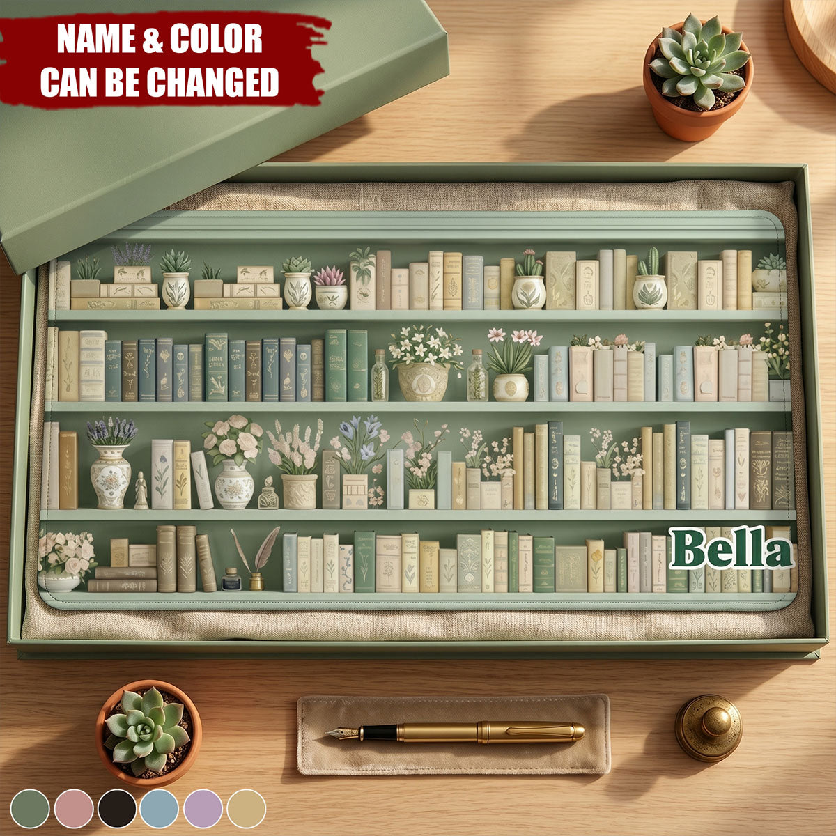 Bookshelf Custom Name Gift For Book Lovers - Personalized Desk Mat