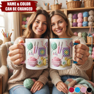 Yarn Balls And Crochet Hooks, Personalized Custom Accent Mug, Gift For Crafters