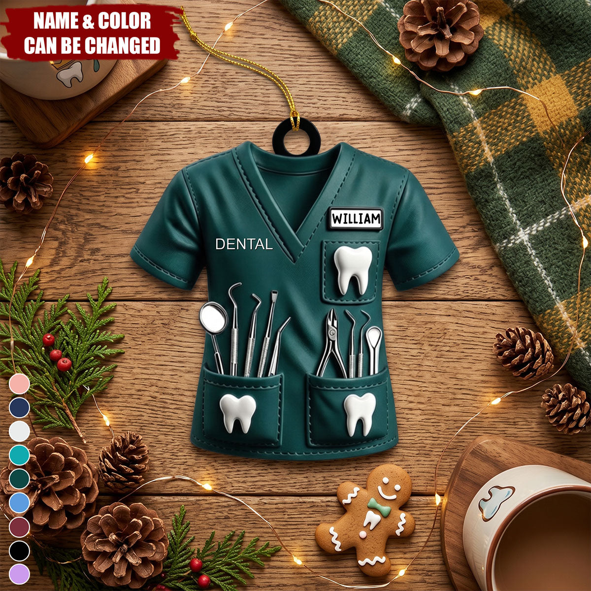 Custom Dental Scrub Uniform Acrylic Ornament - Personalized Dentist Keepsake Gift