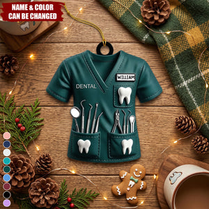 Custom Dental Scrub Uniform Acrylic Ornament - Personalized Dentist Keepsake Gift
