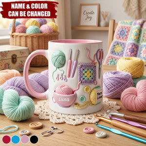 Yarn Balls And Crochet Hooks, Personalized Custom Accent Mug, Gift For Crafters