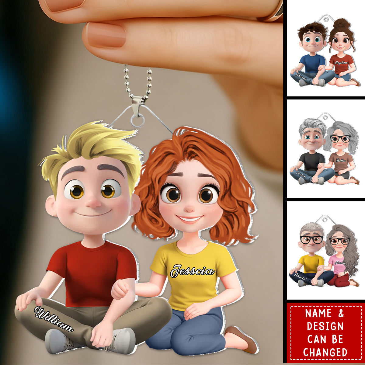 Couple Cartoon Forever Love - Personalized 3D Inflated Effect Acrylic Car Ornament