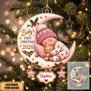 Baby's First Christmas Custom Name Moon & Star - Newborn Christmas Gift for New Parents