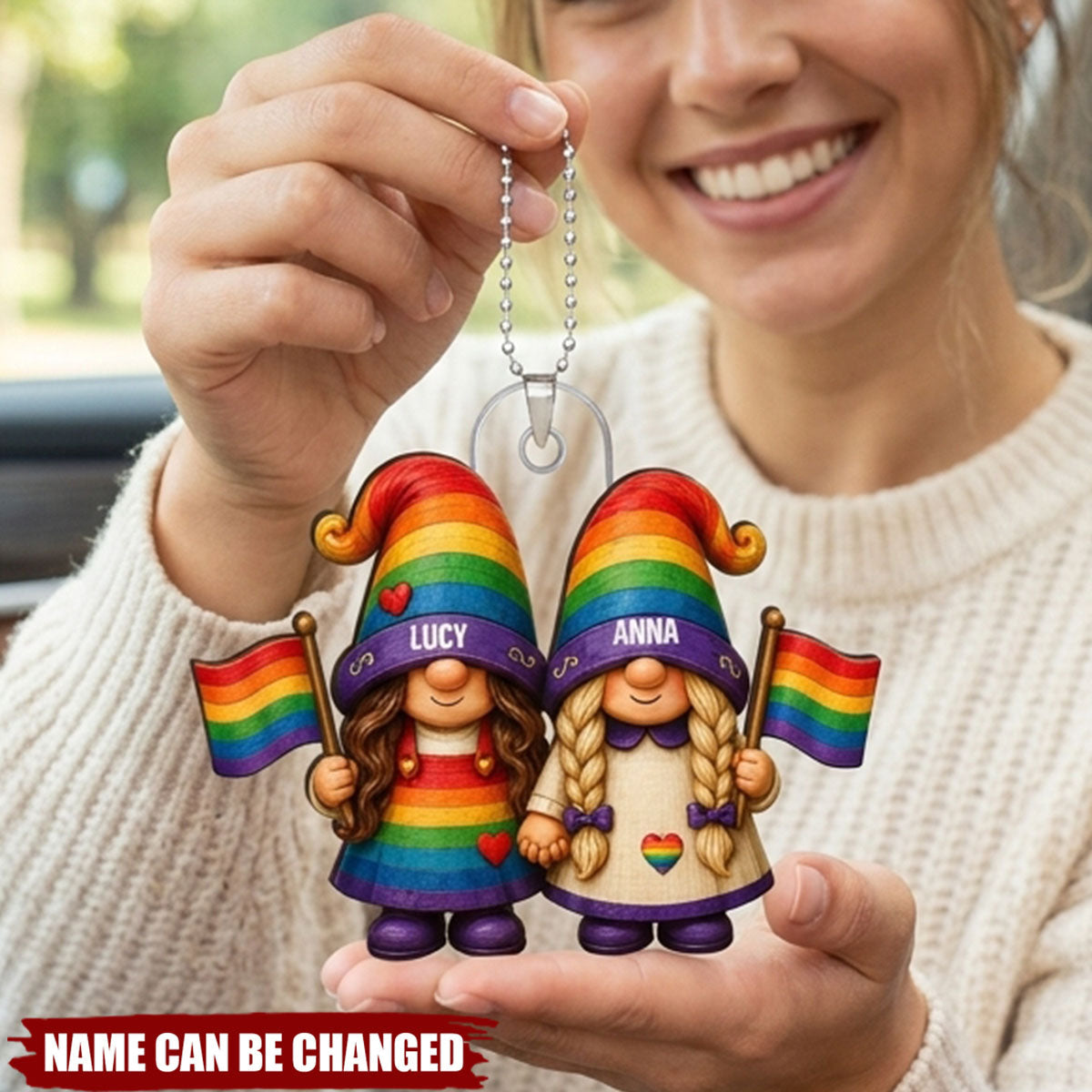 Love Is Love Rainbow Dwarf Couple  - Personalized Car Hanger