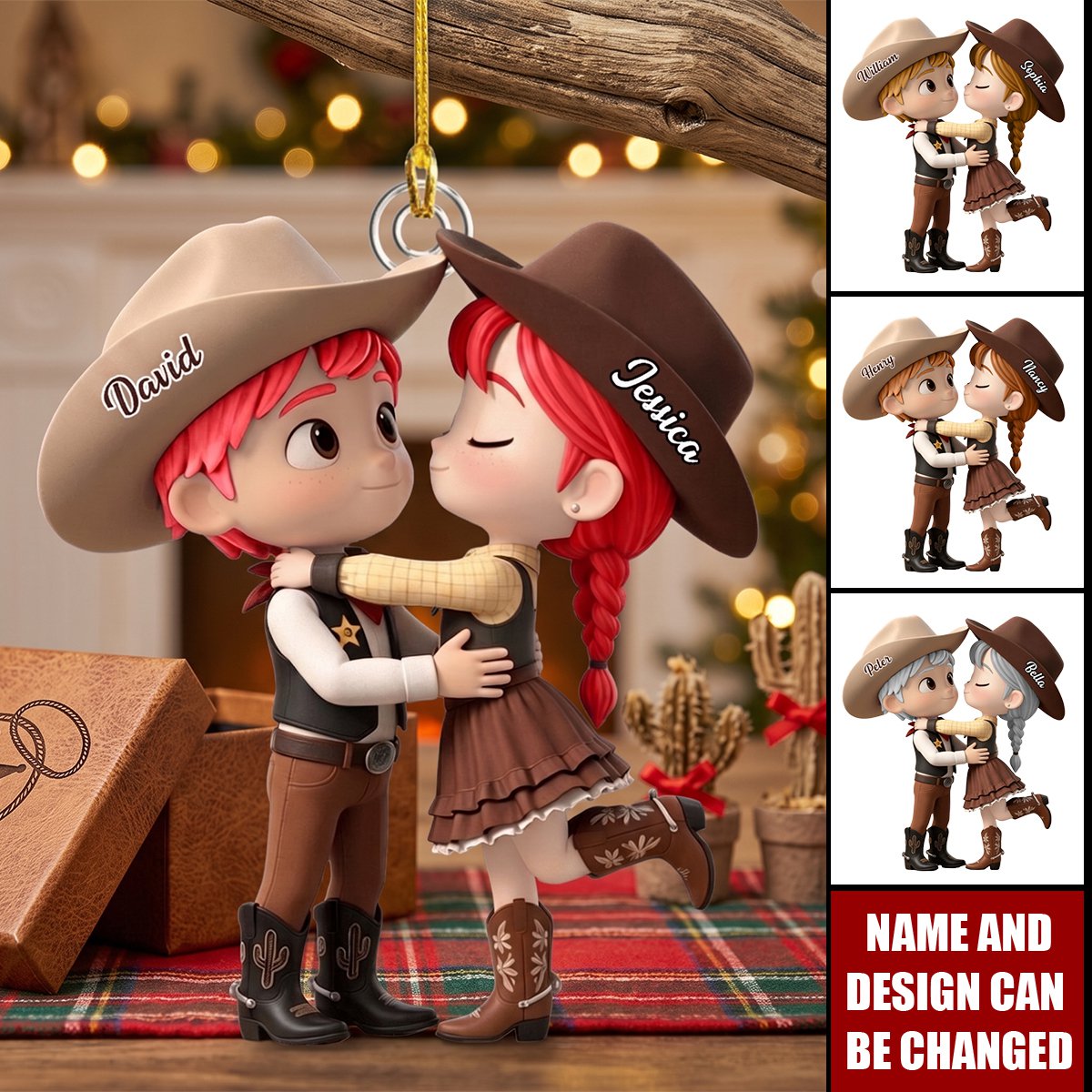 Personalized Cowboy/Cowgirl Couple Acrylic Ornament, Custom Western Country Lovers Gift