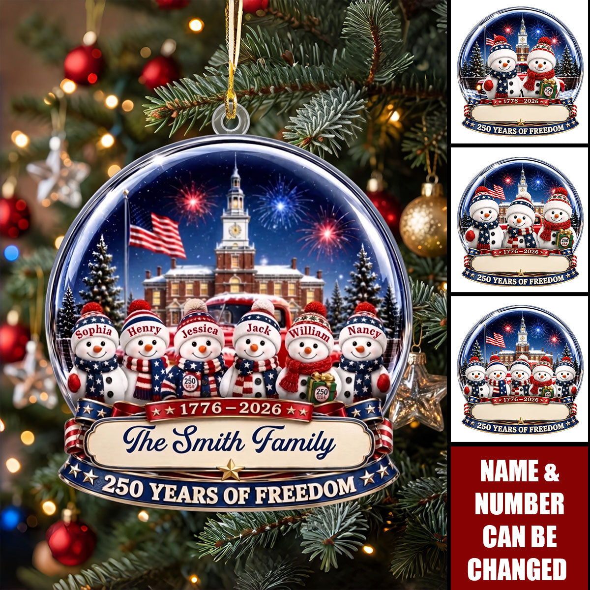 Custom Acrylic Ornament - Personalized America 250th Anniversary Christmas Gifts