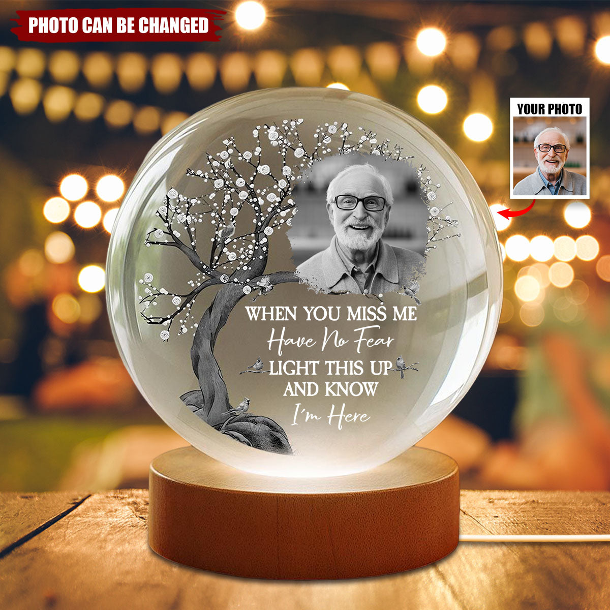Personalized Globe Lamp with Photo & Quote – Custom Memorial Light to Comfort Loved Ones