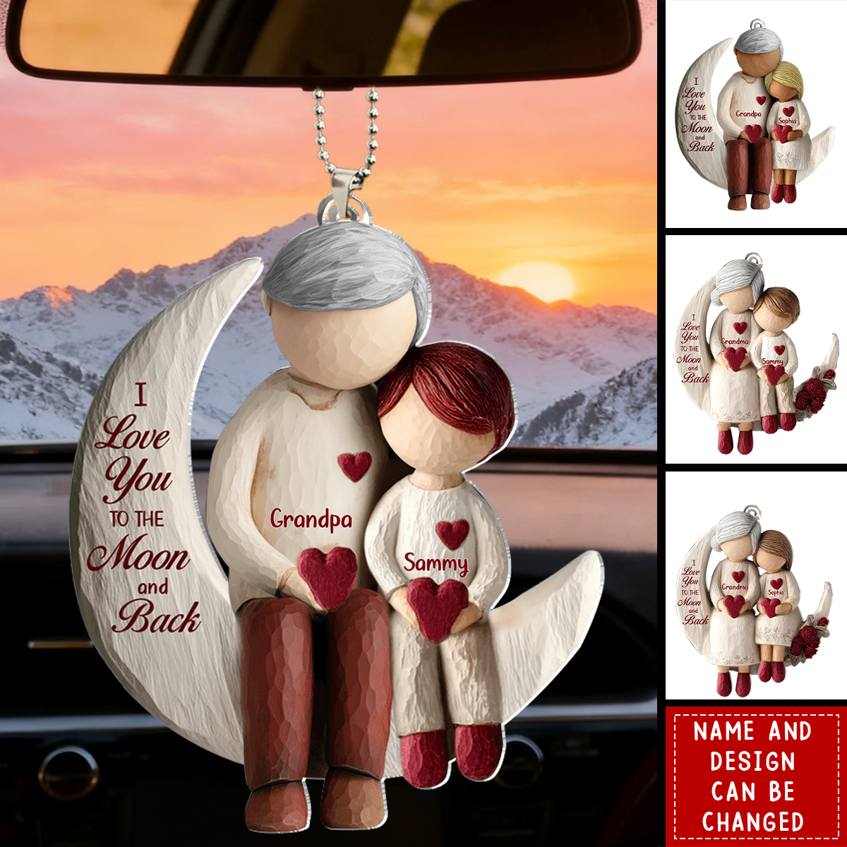 Grandma And Grandchild Moon Love - Personalized Car Ornament