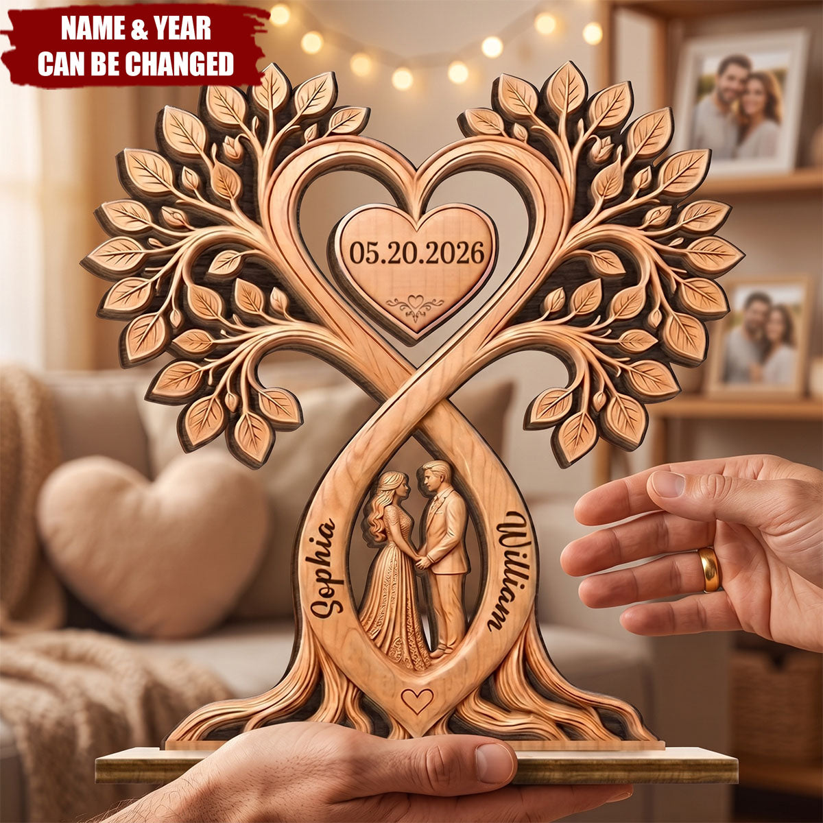 Custom 2-Layered Wooden Plaque - Personalized Anniversary Wedding Gifts For Husband And Wife