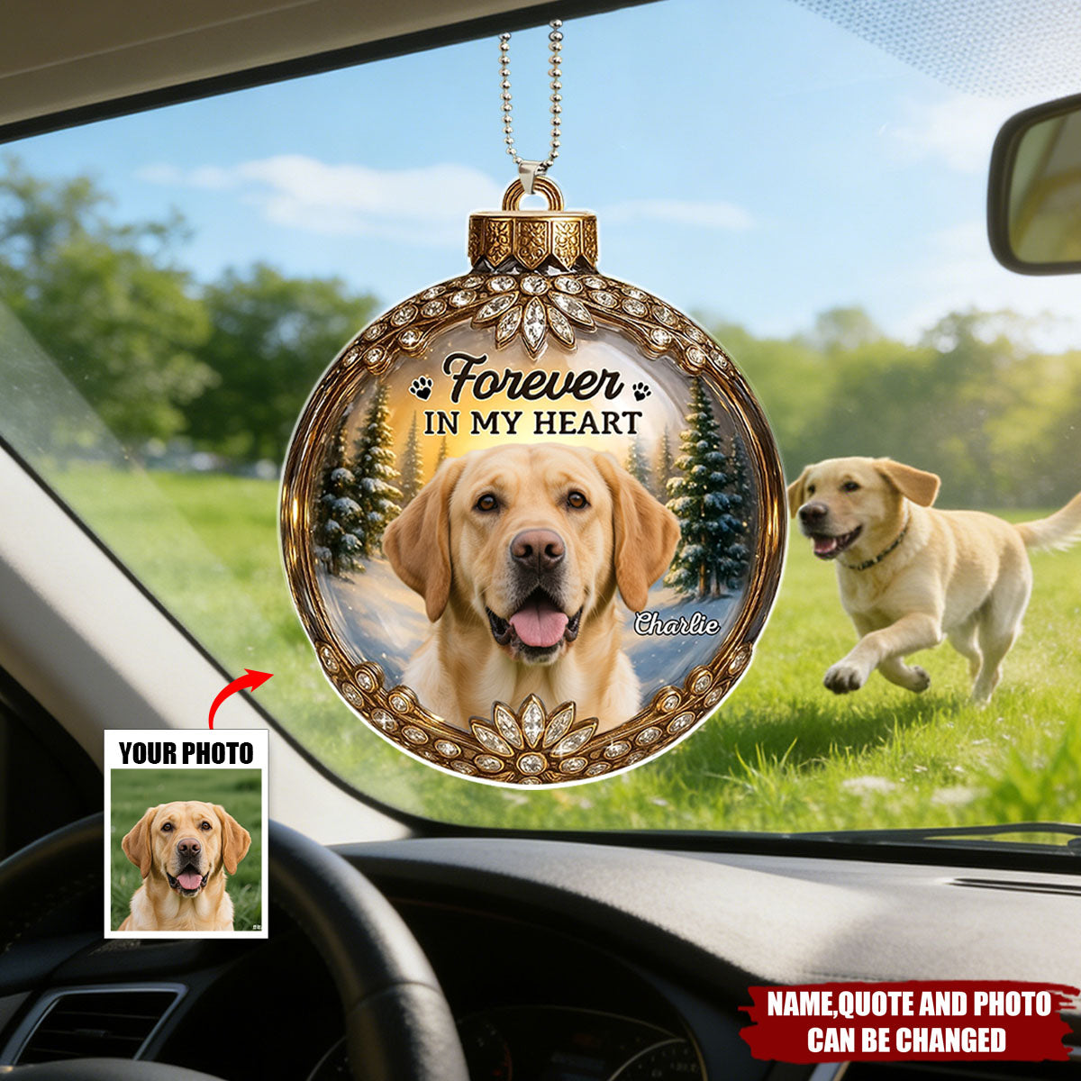 Custom Photo Memorial Christmas Forever In My Heart - Personalized Car Ornament