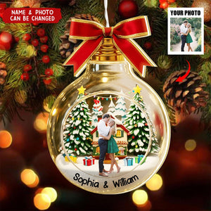 Custom Photo Gift For Holiday - Personalized Couple LED Light Ornament