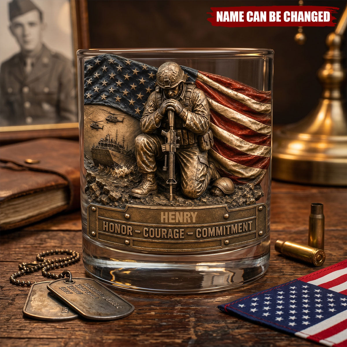 Freedom & Honor Whiskey Glass Personalized Gifts For Veteran