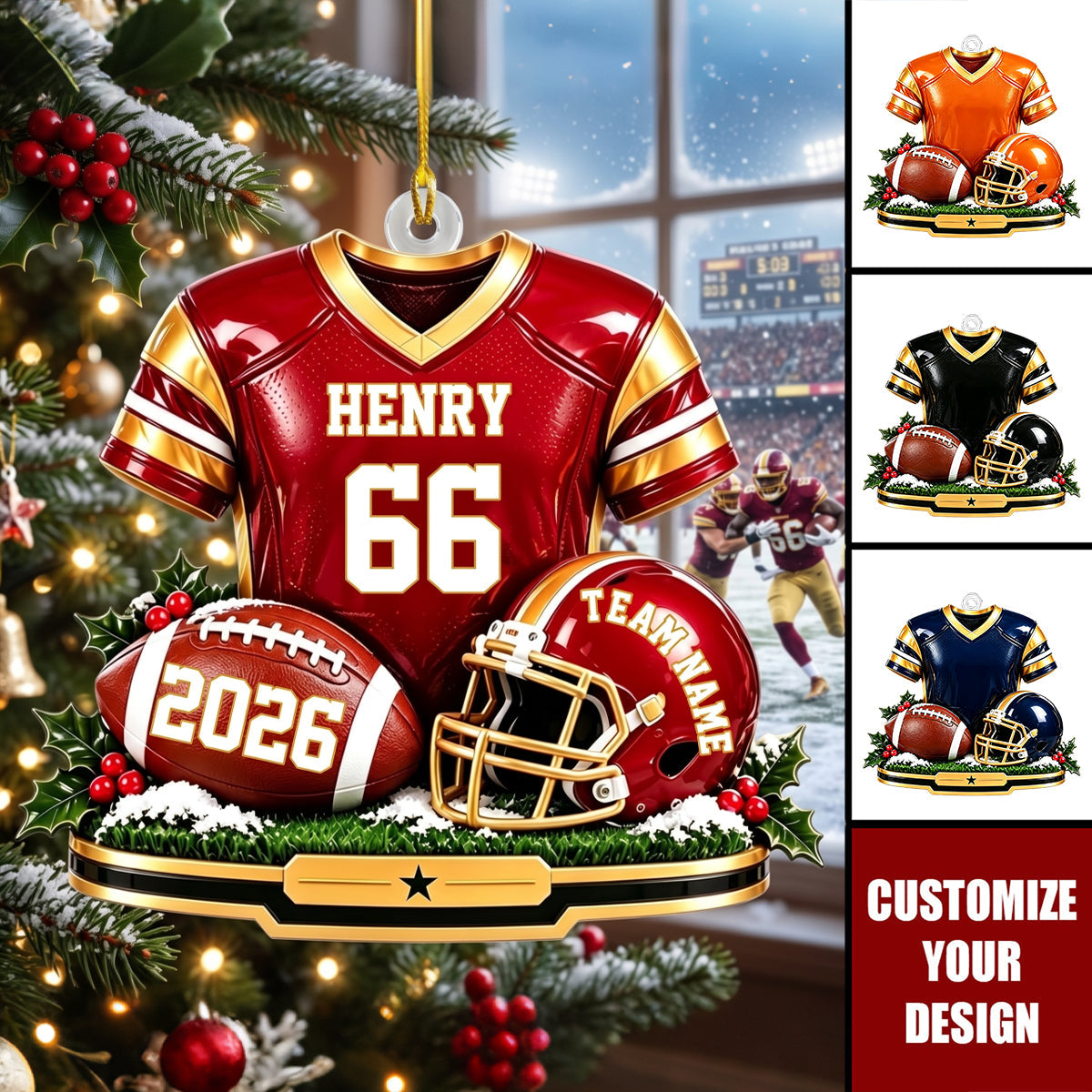 Personalized Football Christmas Ornament 2026, Custom Name & Number Helmet Keepsake