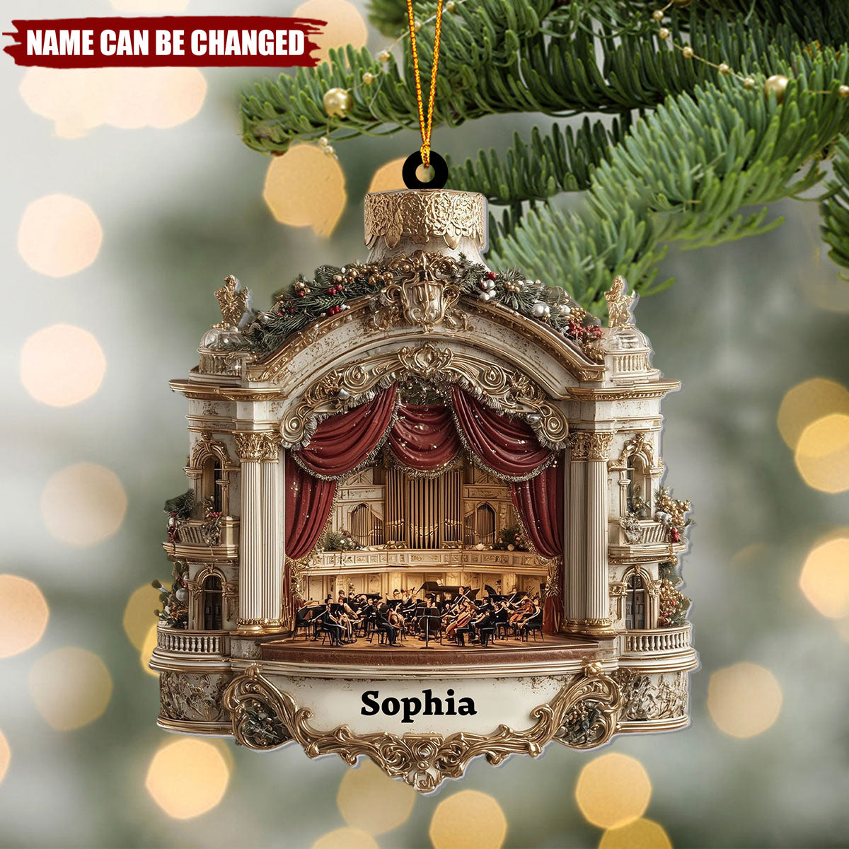Concert Hall Christmas Ornament, Grand Opera House Stage Decor, Custom Name